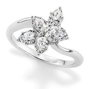  Pear diamonds in cluster ring setting