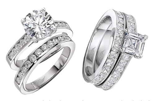 Channel Set Diamond Engagement Rings with matching bands